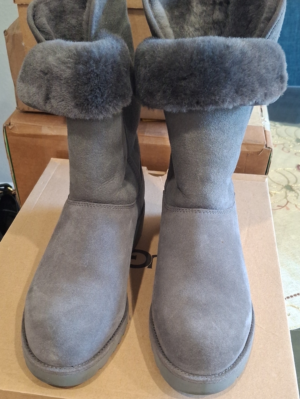 UGG Gray Suede Fleece-Lined Winter Boots